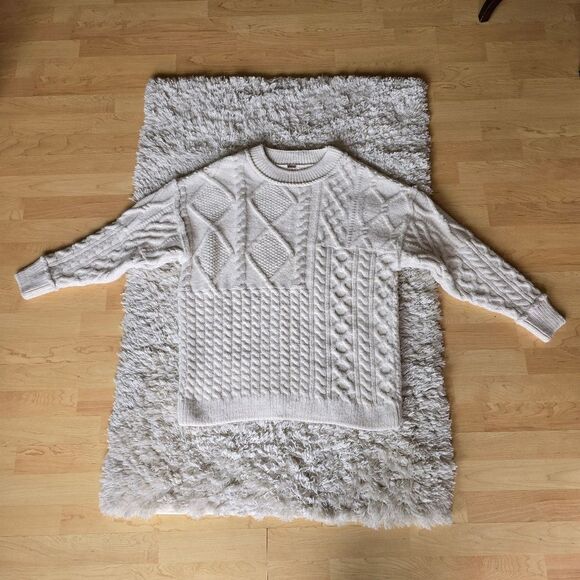 Free People Leslie Cable Knit Oversize Sweater Size XS Ivory - Picture 10 of 16